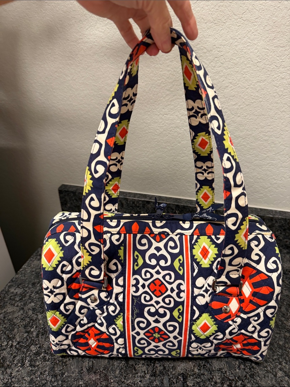 Vera Bradley Navy Multicolor Quilted Barrel Tote